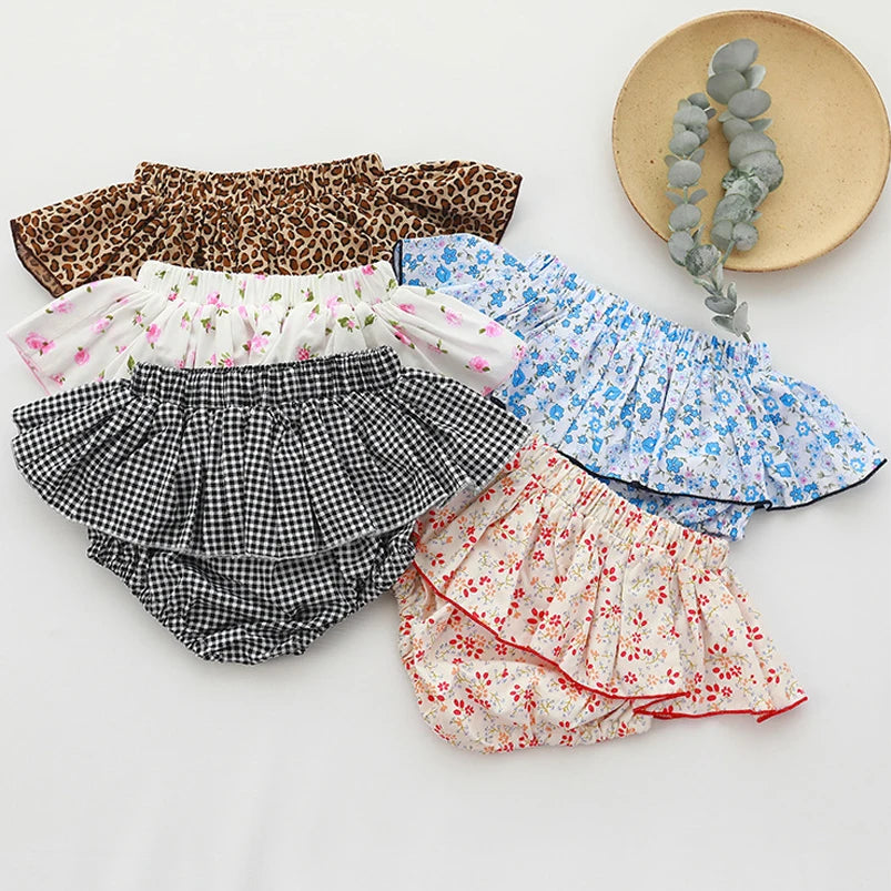 Infant Baby Girls Floral Tutu Skirt Shorts Kids Flower Bloomer Elastic Waist Summer Skorts for Casual Shorts Children Clothes