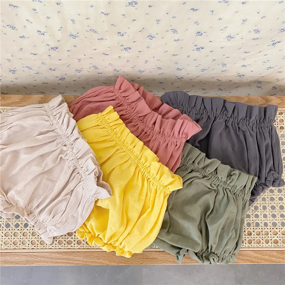 Baby Girls Bloomer Toddler Cotton Linen Shorts Frill Diaper Cover 0-2 Years