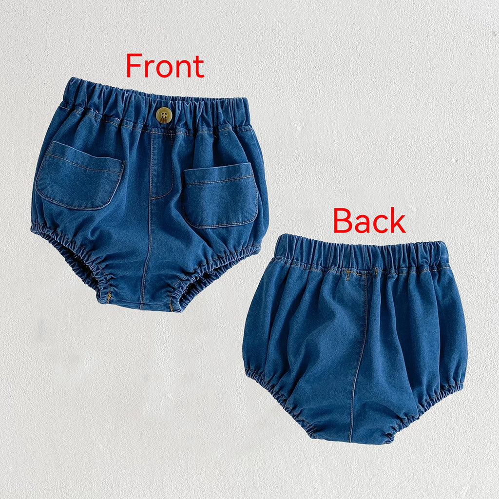 Baby Denim Bloomer Shorts Toddler Boys Girls Summer Shorts Pants with 2 Pockets Casual Children Shorts for 3m 6m 12m 24m 3t