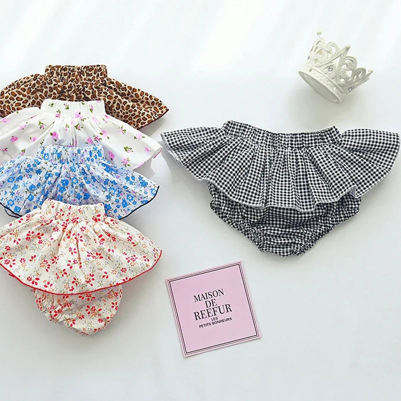 Infant Baby Girls Floral Tutu Skirt Shorts Kids Flower Bloomer Elastic Waist Summer Skorts for Casual Shorts Children Clothes