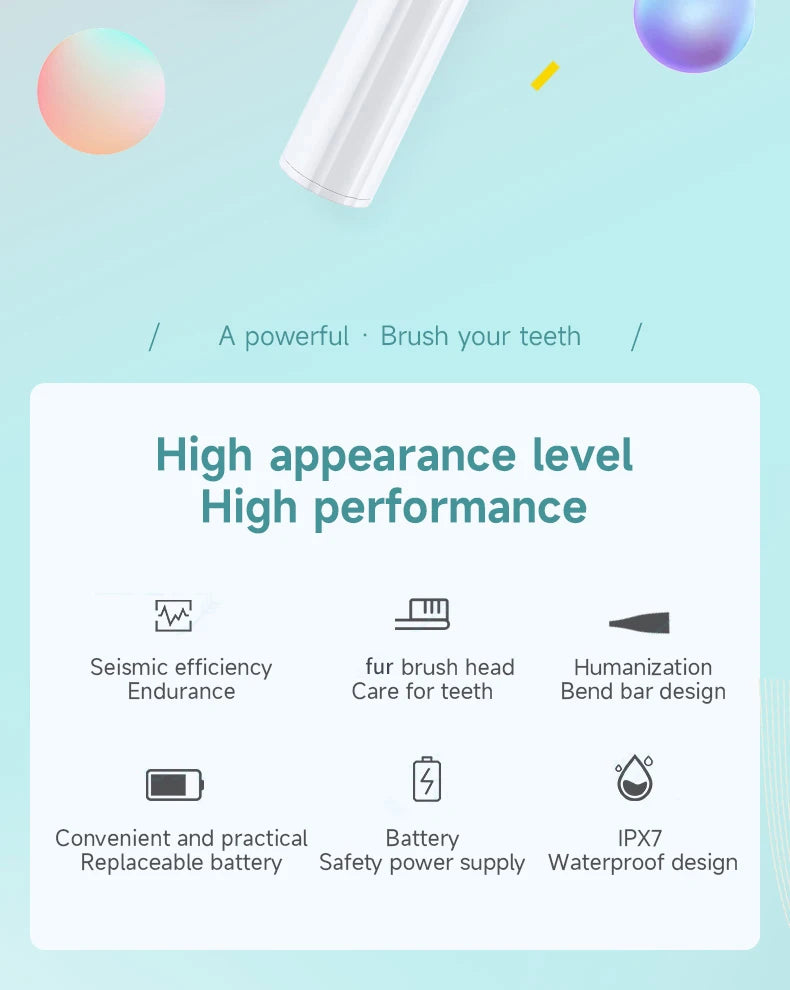 Electric Toothbrush for Adults Soft DuPont Bristle Portable Battery Endurance IPX6 Waterproof Intelligent Effective Oral Care