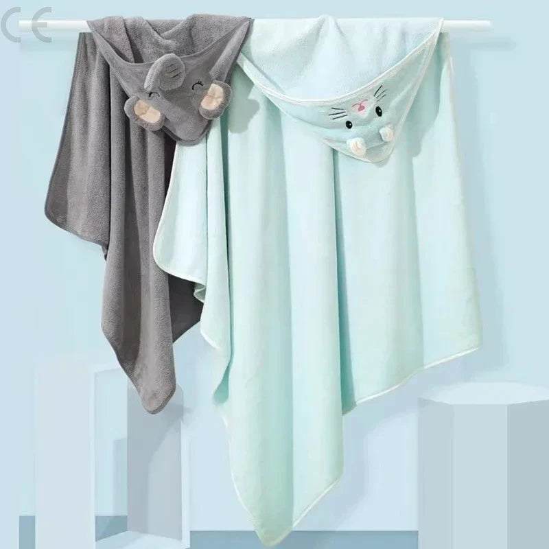 Toddler Bathrobe Infant Bath Towel Boy Girl Blankets Swaddle With Hood Cartoon Coral Fleece Towel Blanket Newborn Kids Bedding
