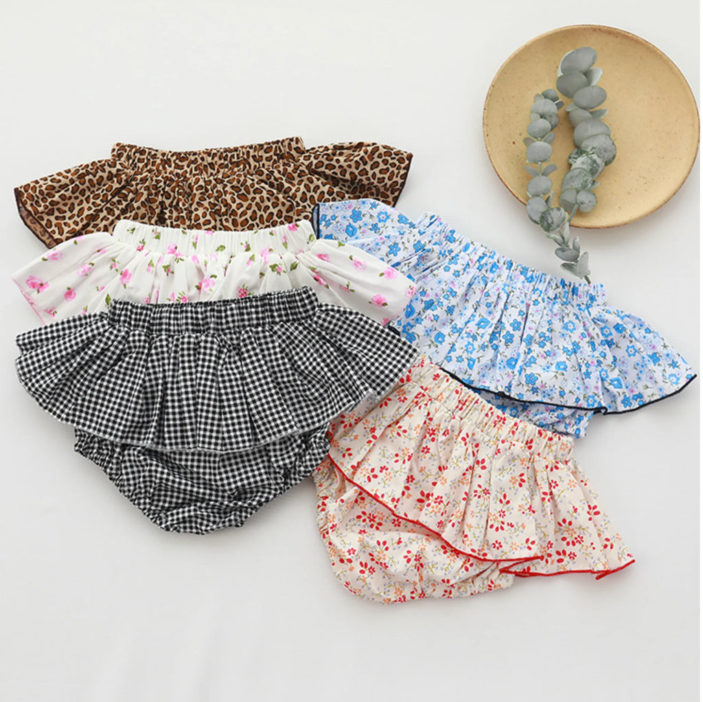 Infant Baby Girls Floral Tutu Skirt Shorts Kids Flower Bloomer Elastic Waist Summer Skorts for Casual Shorts Children Clothes