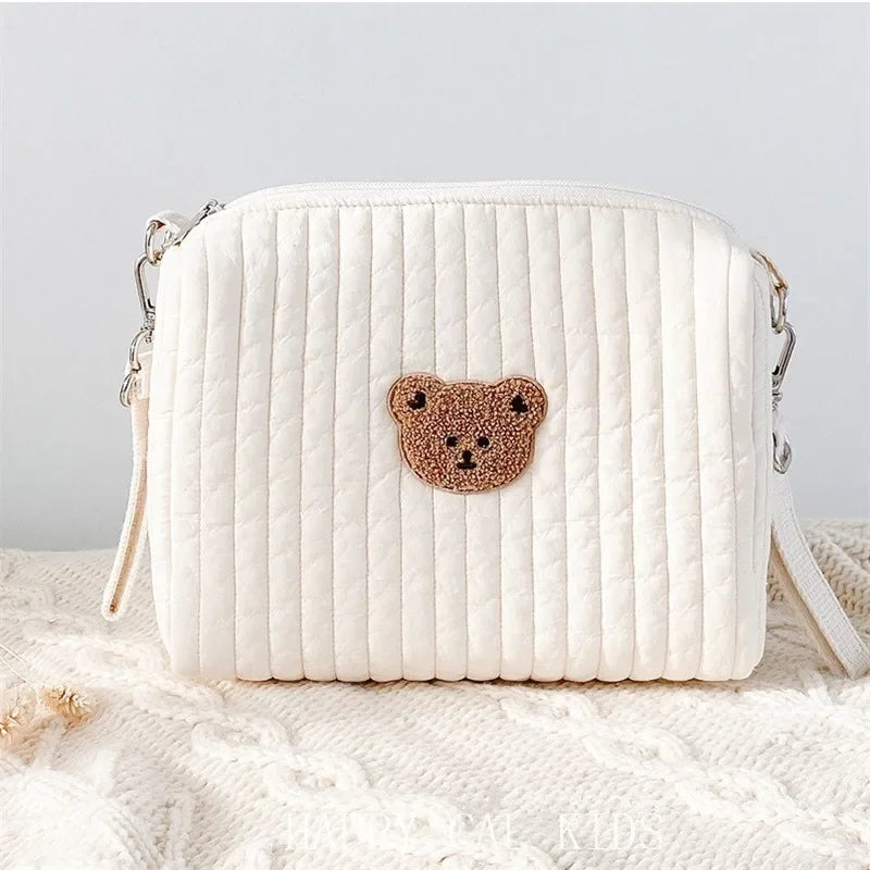 22X16X9CM Cute Bear Baby Carriage Bag Portable Diaper Storage Bag with Zipper Embroidery Easy to Clean Multifunctional Mommy Bag