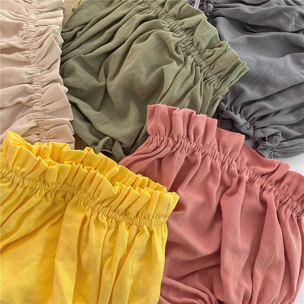 Baby Girls Bloomer Toddler Cotton Linen Shorts Frill Diaper Cover 0-2 Years