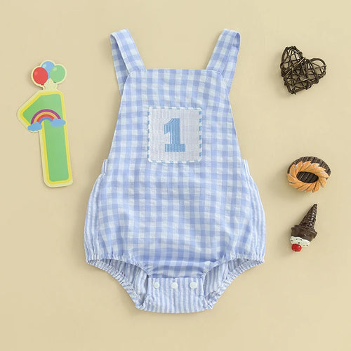 Baby Boys Rompers 1st Birthday Clothes Letter Embroidery Sleeveless Summer Bodysuits Jumpsuits