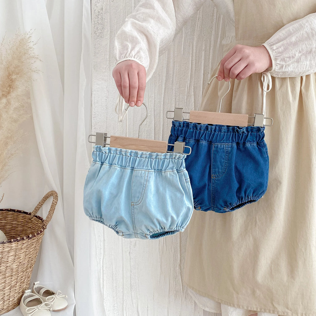 Baby Denim Bloomers Shorts Newborn Soft Cozy Cotton Toddler Boys Girls Summer Shorts Pants Ruffles Waist Kids Clothing 0-3T