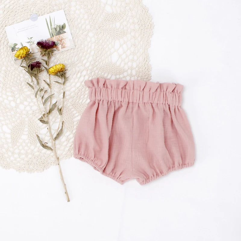 Adorable Little Boy and Girls Shorts Summer Soft Breathable Muslim Cotton Infant Kids Bloomers Elastics Waist Children Shorts