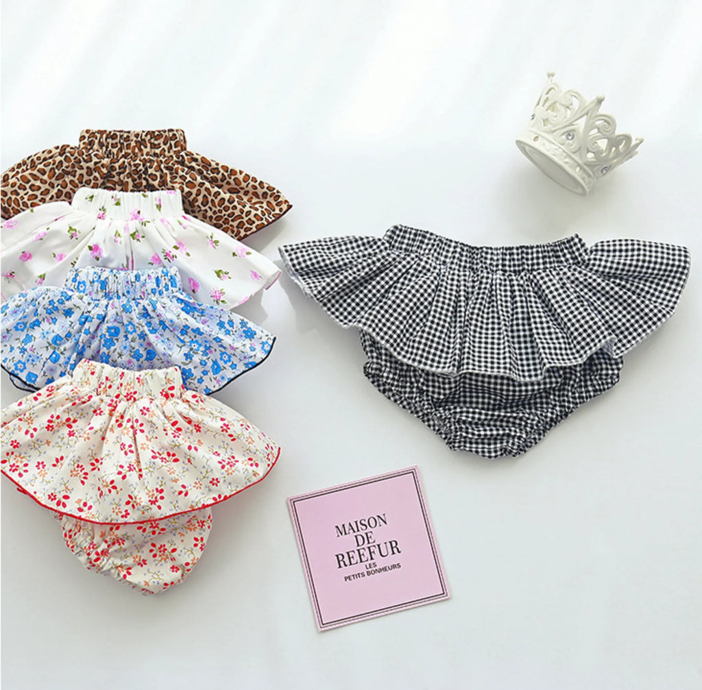 Infant Baby Girls Floral Tutu Skirt Shorts Kids Flower Bloomer Elastic Waist Summer Skorts for Casual Shorts Children Clothes