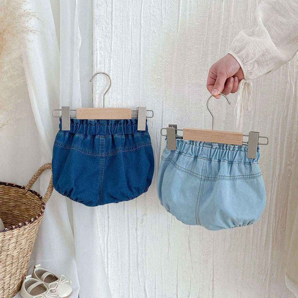 Baby Denim Bloomers Shorts Newborn Soft Cozy Cotton Toddler Boys Girls Summer Shorts Pants Ruffles Waist Kids Clothing 0-3T