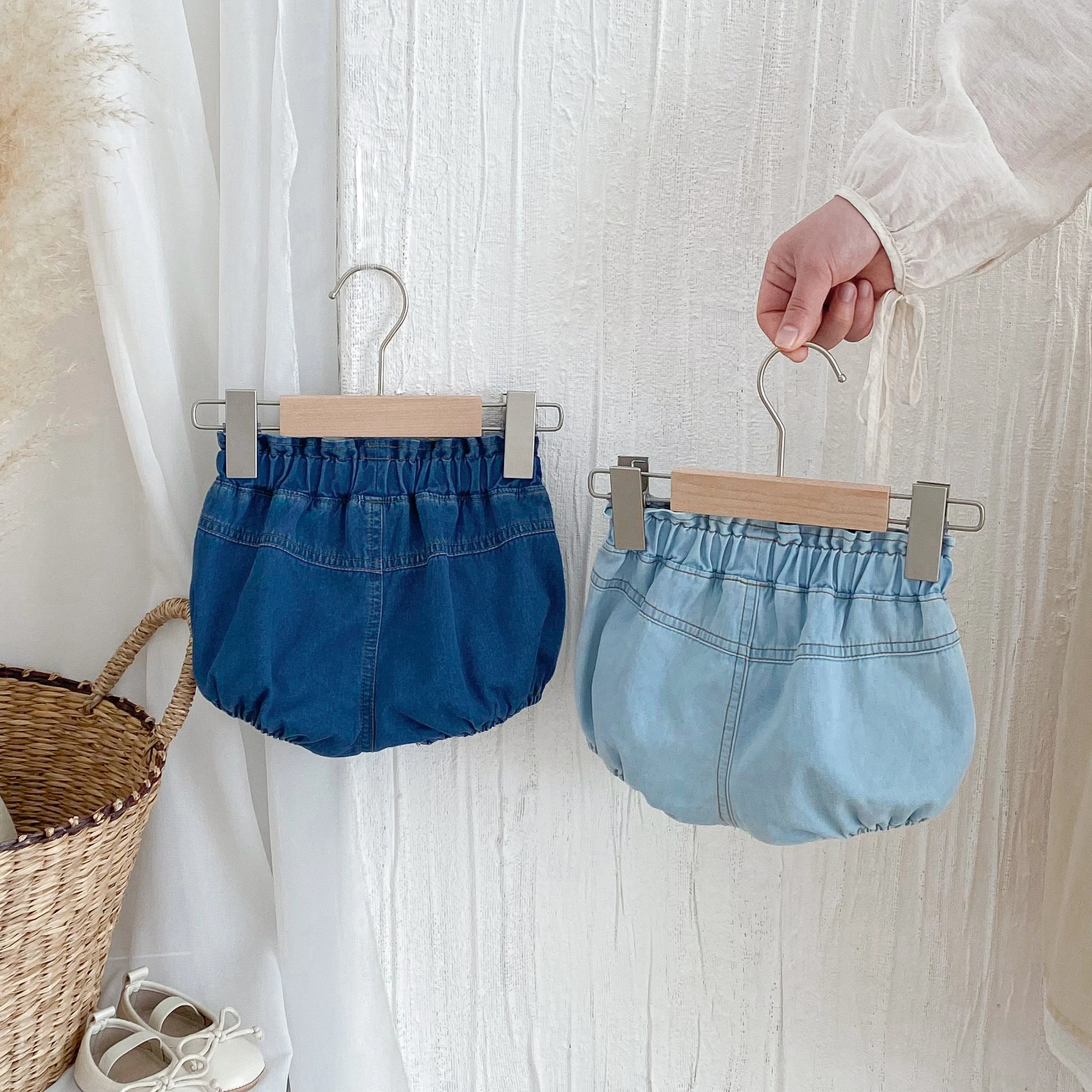 Baby Denim Bloomers Shorts Newborn Soft Cozy Cotton Toddler Boys Girls Summer Shorts Pants Ruffles Waist Kids Clothing 0-3T