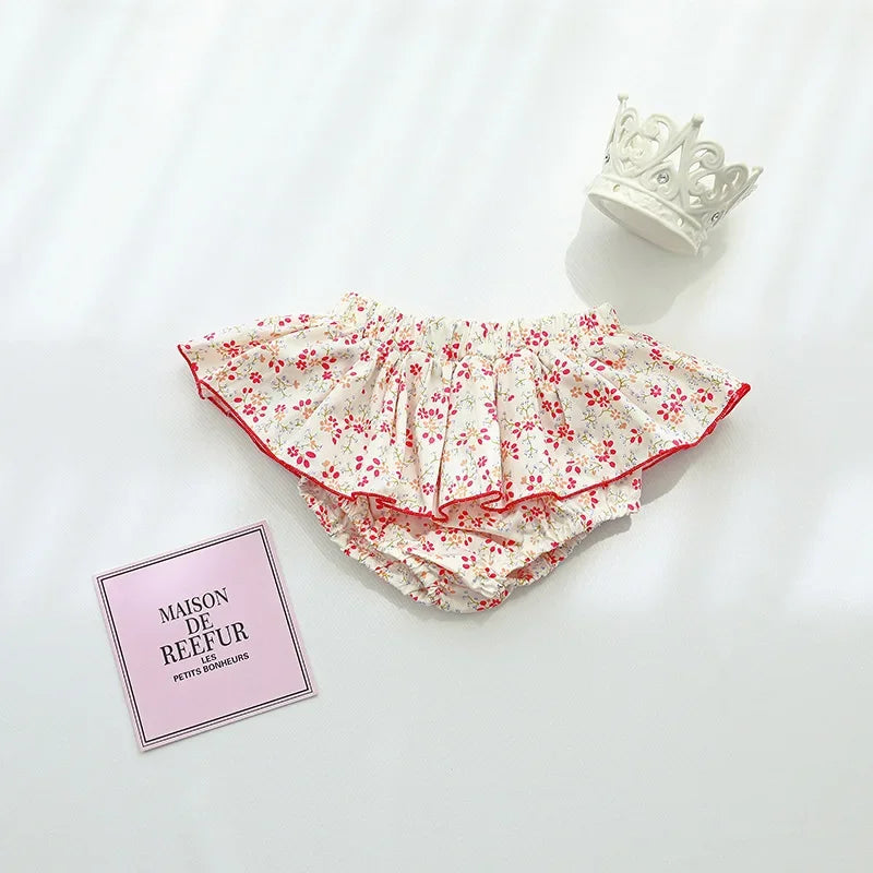 Infant Baby Girls Floral Tutu Skirt Shorts Kids Flower Bloomer Elastic Waist Summer Skorts for Casual Shorts Children Clothes