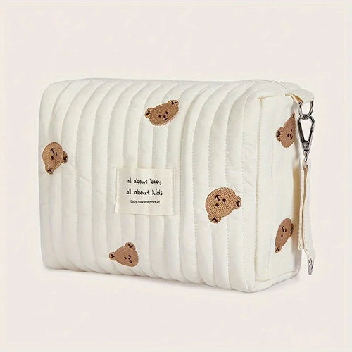 22X16X9CM Cute Bear Baby Carriage Bag Portable Diaper Storage Bag with Zipper Embroidery Easy to Clean Multifunctional Mommy Bag