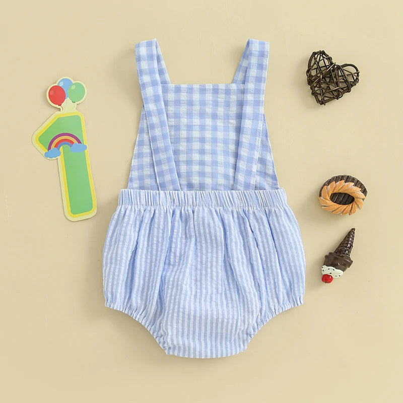 Baby Boys Rompers 1st Birthday Clothes Letter Embroidery Sleeveless Summer Bodysuits Jumpsuits