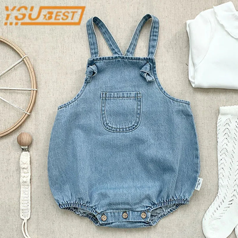 2025 Baby Boy Girl Romper Cowboy Sleeveless Jumpsuit Toddler Baby Boy Girl Romper Solid Color Boy Casual Costume Baby Romper