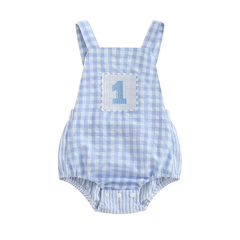 Baby Boys Rompers 1st Birthday Clothes Letter Embroidery Sleeveless Summer Bodysuits Jumpsuits