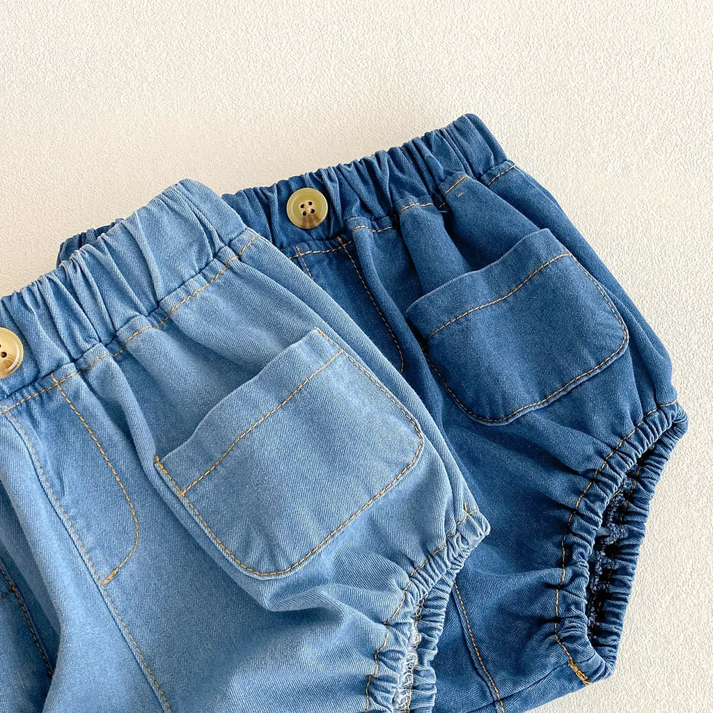 Baby Denim Bloomer Shorts Toddler Boys Girls Summer Shorts Pants with 2 Pockets Casual Children Shorts for 3m 6m 12m 24m 3t