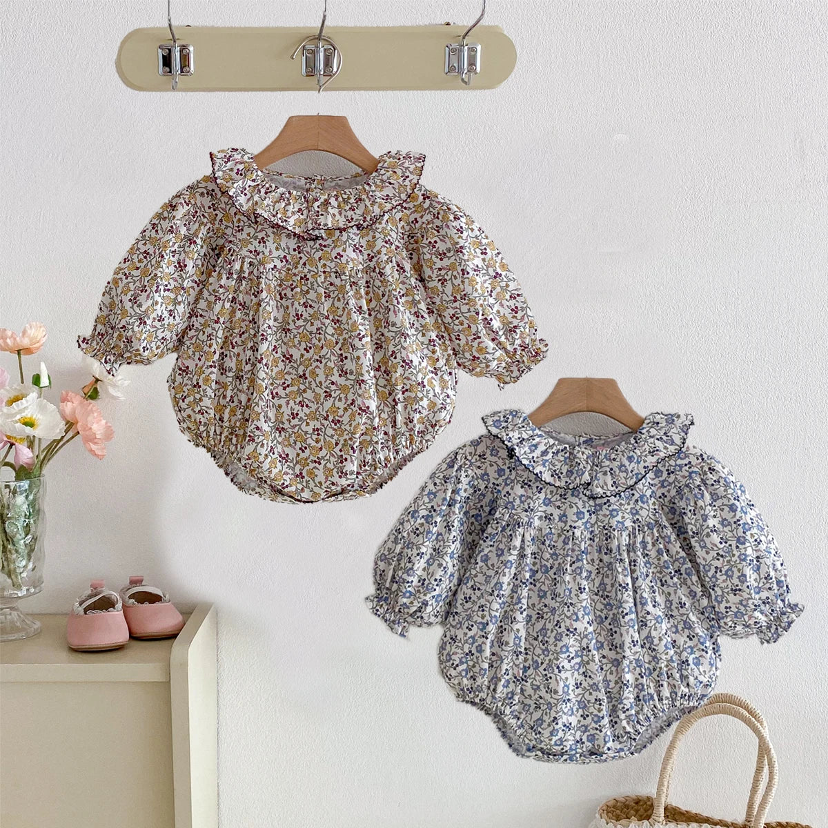 Baby Girls Rompers Spring Infant Girls Fashion Floral Long Sleeve Ruffles Jumpsuit Newborn Baby Bodysuits Baby Girl Clothes 0-24