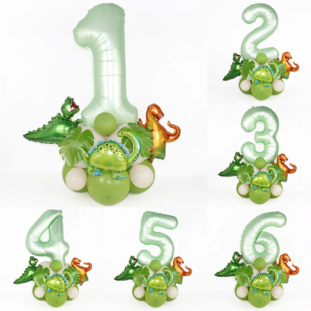 21pcs Dinosaur Birthday Decorations Avocado Green Number Dino Balloon Set Kids First Birthday Party Supplies Dinosaurios Globos