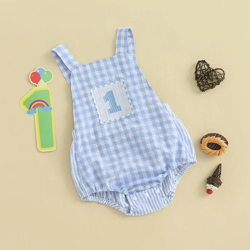 Baby Boys Rompers 1st Birthday Clothes Letter Embroidery Sleeveless Summer Bodysuits Jumpsuits