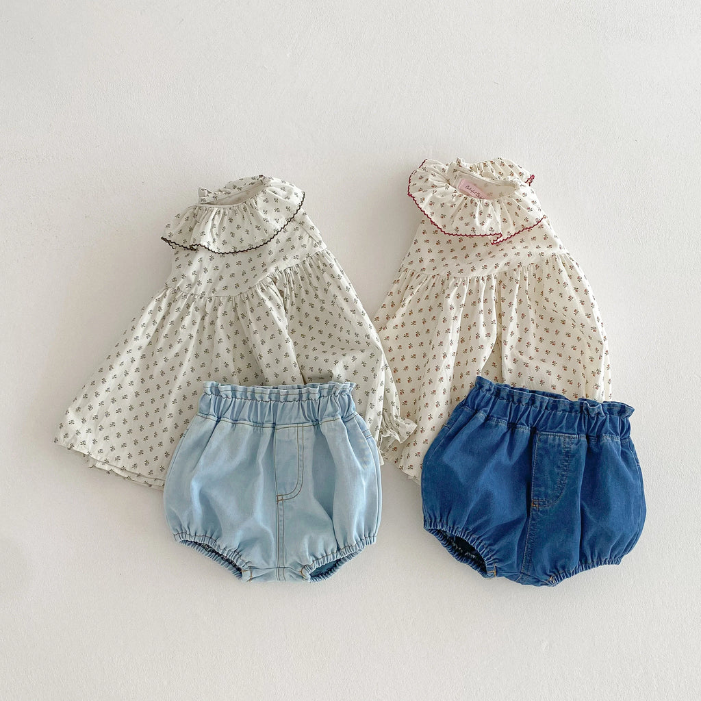 Baby Denim Bloomers Shorts Newborn Soft Cozy Cotton Toddler Boys Girls Summer Shorts Pants Ruffles Waist Kids Clothing 0-3T