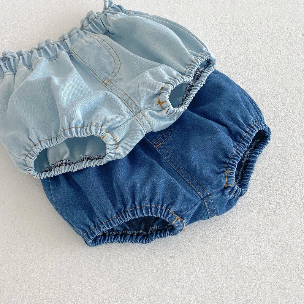 Baby Denim Bloomers Shorts Newborn Soft Cozy Cotton Toddler Boys Girls Summer Shorts Pants Ruffles Waist Kids Clothing 0-3T