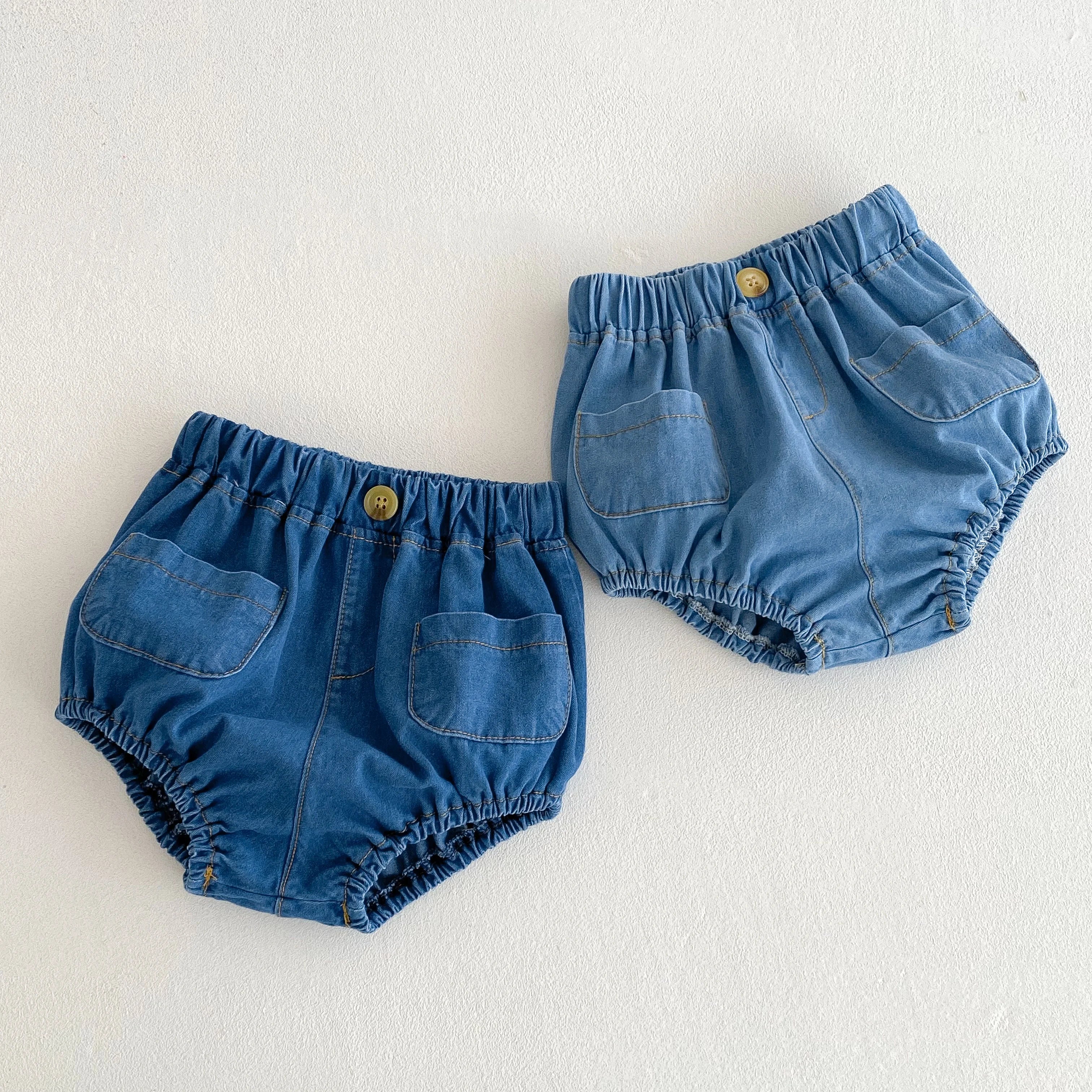 Baby Denim Bloomer Shorts Toddler Boys Girls Summer Shorts Pants with 2 Pockets Casual Children Shorts for 3m 6m 12m 24m 3t