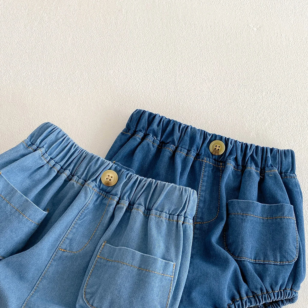 Baby Denim Bloomer Shorts Toddler Boys Girls Summer Shorts Pants with 2 Pockets Casual Children Shorts for 3m 6m 12m 24m 3t