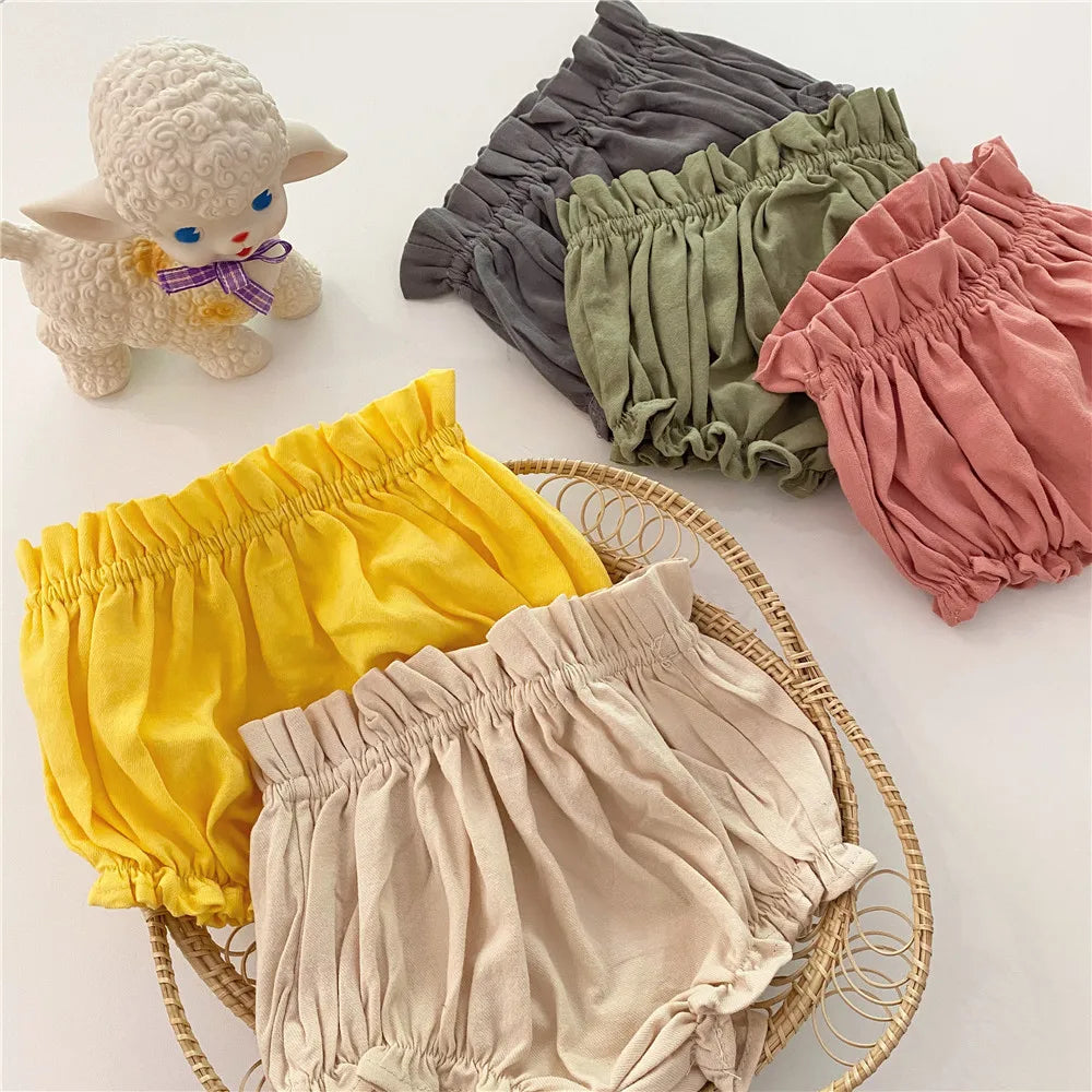 Baby Girls Bloomer Toddler Cotton Linen Shorts Frill Diaper Cover 0-2 Years