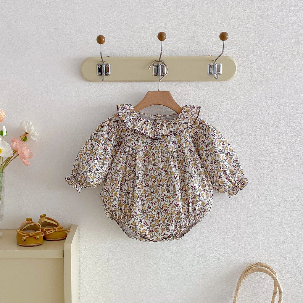 Baby Girls Rompers Spring Infant Girls Fashion Floral Long Sleeve Ruffles Jumpsuit Newborn Baby Bodysuits Baby Girl Clothes 0-24