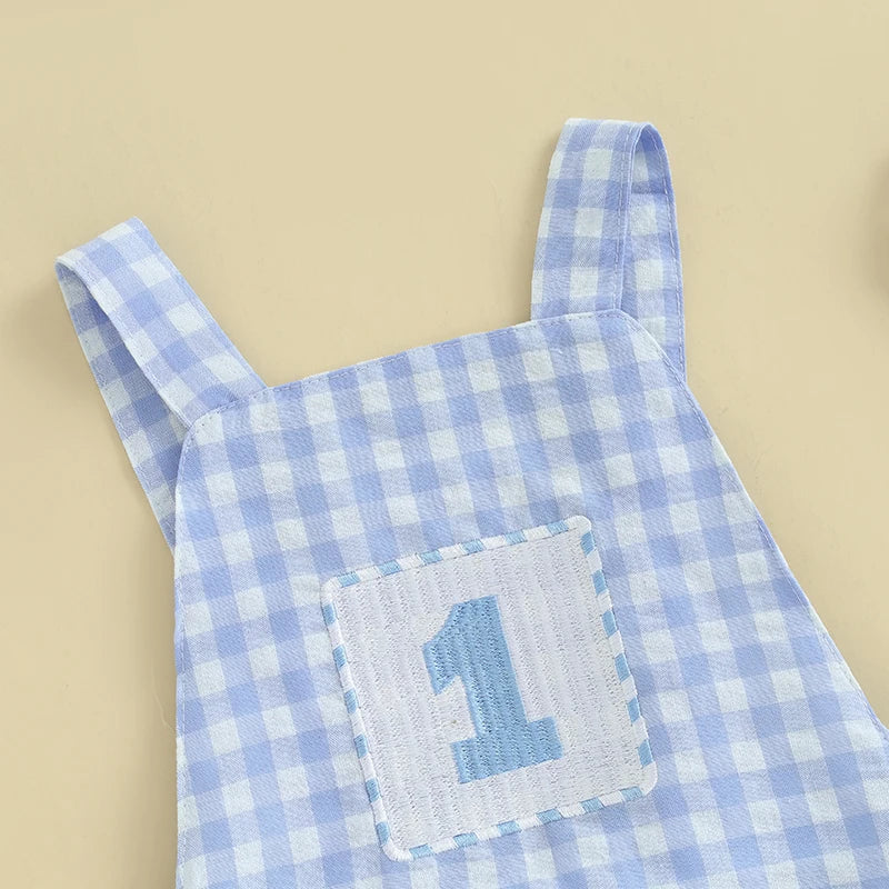 Baby Boys Rompers 1st Birthday Clothes Letter Embroidery Sleeveless Summer Bodysuits Jumpsuits