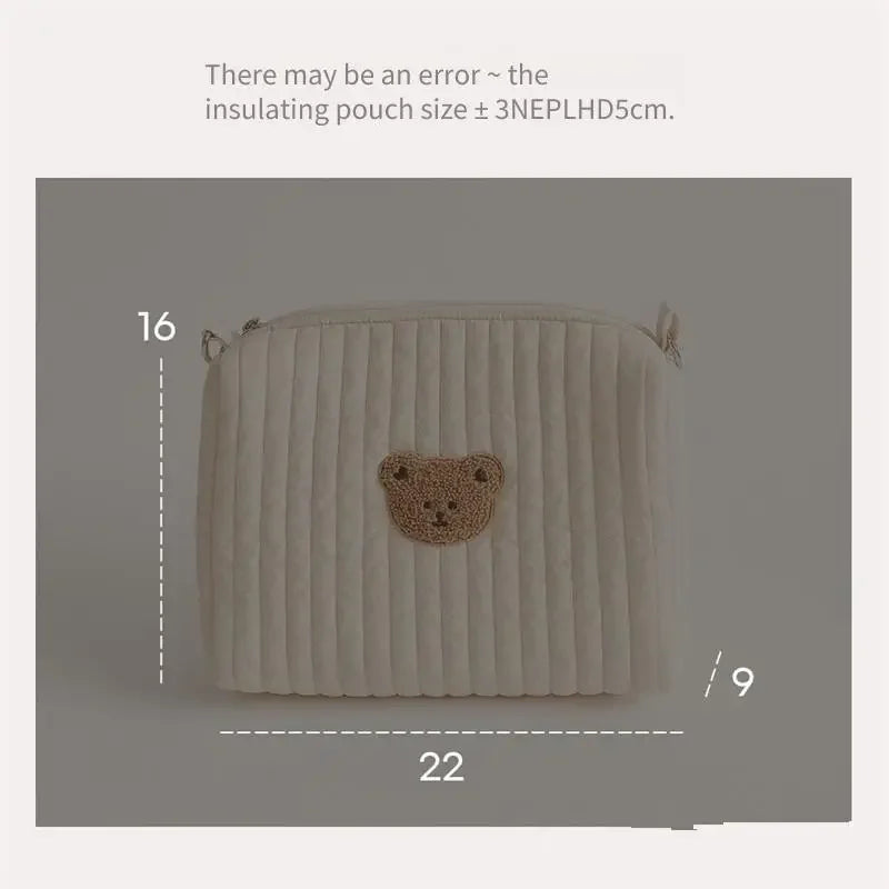 22X16X9CM Cute Bear Baby Carriage Bag Portable Diaper Storage Bag with Zipper Embroidery Easy to Clean Multifunctional Mommy Bag