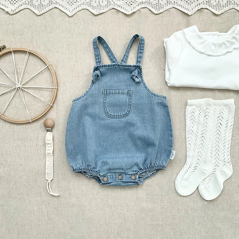 2025 Baby Boy Girl Romper Cowboy Sleeveless Jumpsuit Toddler Baby Boy Girl Romper Solid Color Boy Casual Costume Baby Romper