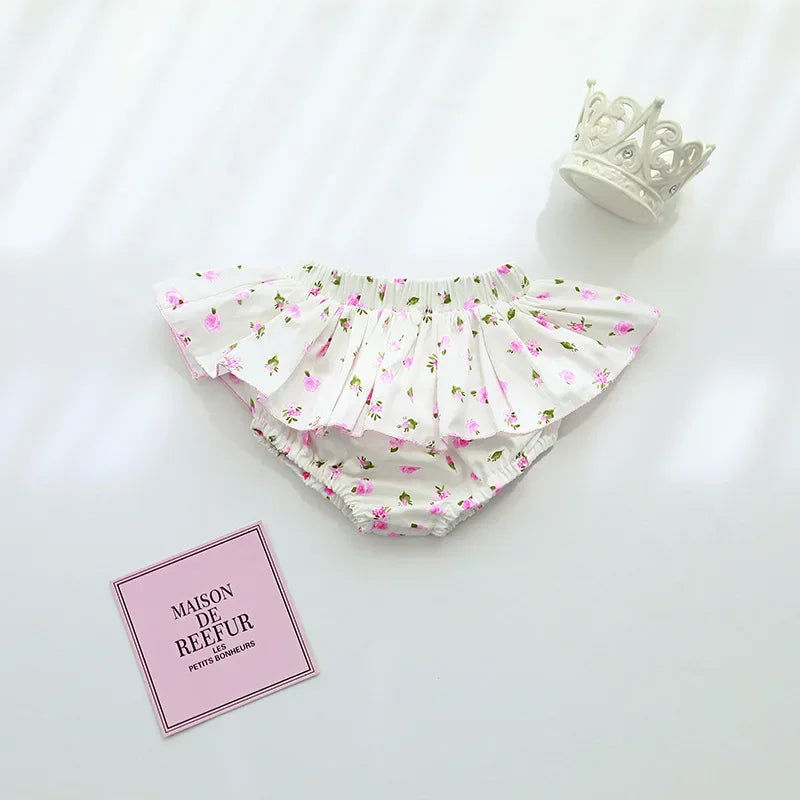 Infant Baby Girls Floral Tutu Skirt Shorts Kids Flower Bloomer Elastic Waist Summer Skorts for Casual Shorts Children Clothes