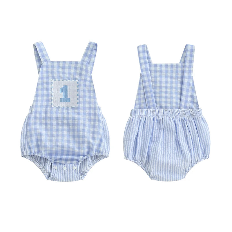 Baby Boys Rompers 1st Birthday Clothes Letter Embroidery Sleeveless Summer Bodysuits Jumpsuits