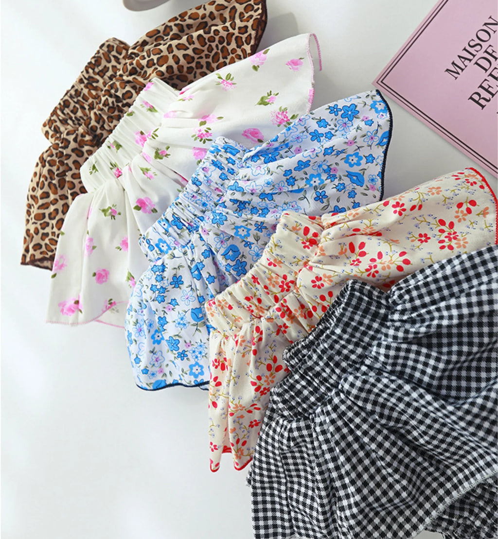 Infant Baby Girls Floral Tutu Skirt Shorts Kids Flower Bloomer Elastic Waist Summer Skorts for Casual Shorts Children Clothes