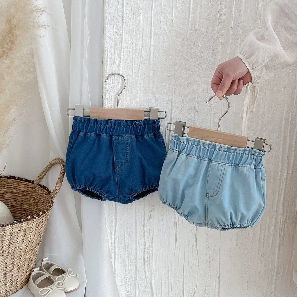 Baby Denim Bloomers Shorts Newborn Soft Cozy Cotton Toddler Boys Girls Summer Shorts Pants Ruffles Waist Kids Clothing 0-3T